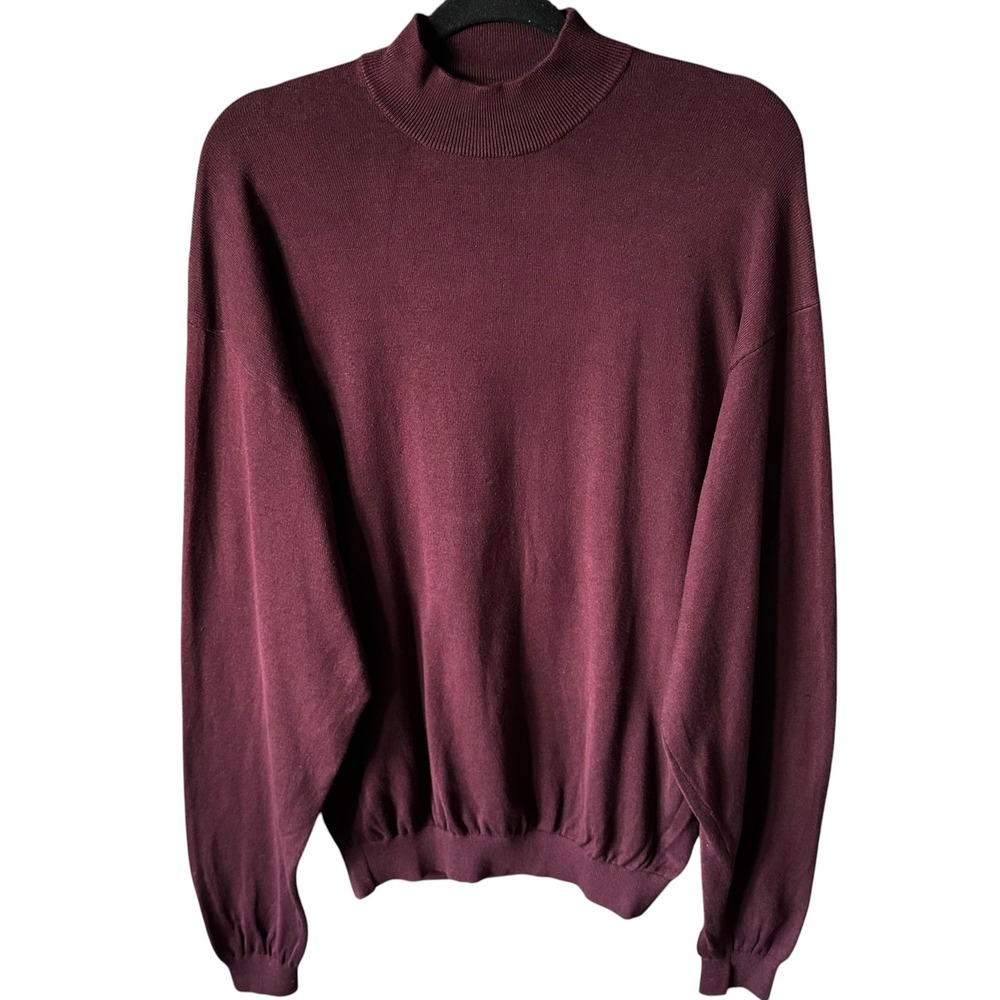 Pronto Uomo Mens 2XLT Silk Cotton Mock Neck Sweater Burgundy Long Sleeve